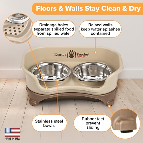 Neater Feeder Express Mess Proof Dog Bowls Elevated for Small Breeds under 15 Lb, Made in USA, No Spill Raised Dog Food Bowl Stand, Stainless Steel Food and Water Bowl Set, Feeding Station, Cappuccino - color: Cappuccino, size: Small w/ Standard Bowls