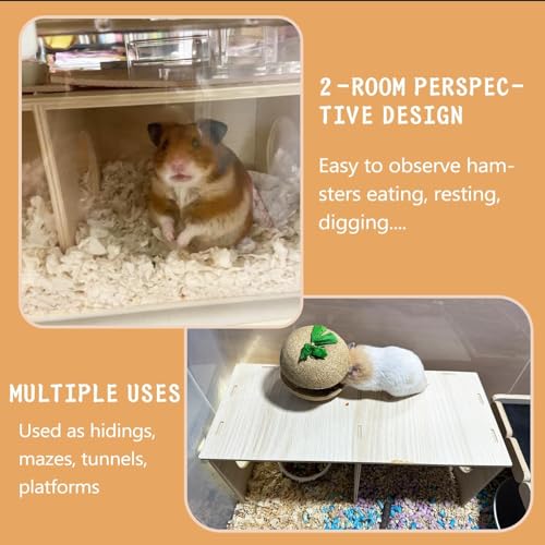 Hamiledyi Wooden Hamsters 2-Chamber Hideout-Tunnel Multi Chamber Exploring Toy Rat 14 x 6.3 x 5.5 Exploring Tunnel Toy for Mice Guinea Pig Squirrel Sugar Glider - size: XL