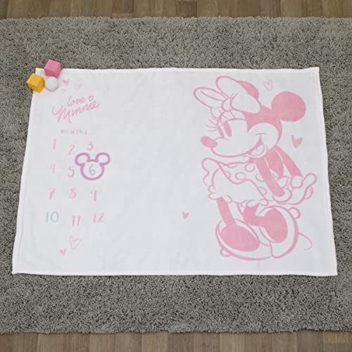 Disney Minnie Mouse White, Pink, and Aqua Super Soft Milestone Baby Blanket - color: Minnie Mouse White, Pink, and Aqua