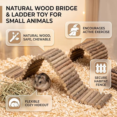 Hamster Toys, Flexible Hamster Wooden Bridge Door Fence Hamster Chew Toys Decor Standing Climbing for Gerbil Chinchilla Small Animals Chew Toys(11.8in) - size: 30CM
