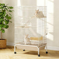 4-Tier Rolling Small Animal Cage, Multi-Level Metal Ferret Chinchilla Cage with Pull-Out Tray, Platforms & Ramps, Mobile Pet Habitat for Rats, Squirrels & Sugar Gliders, Beige(28in)