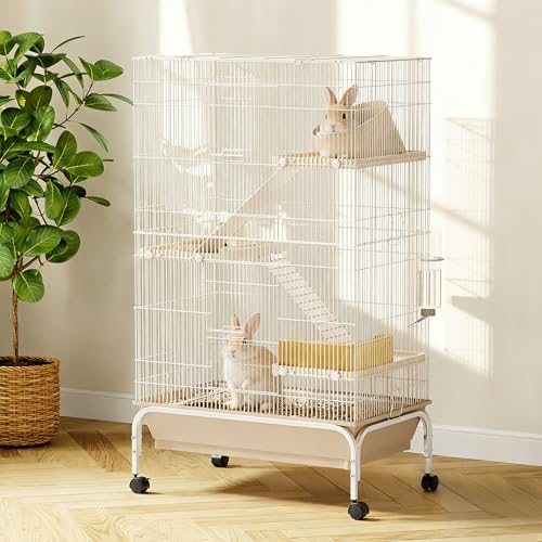 4-Tier Metal Small Animal Cage with Wheels, Removable Ramps, Water Bottle & Food Bowl,47" h Large Critter Nation Cage for Guinea Pigs, Rabbits, Ferrets, Chinchillas, Rats, Squirrels - size: 47"H