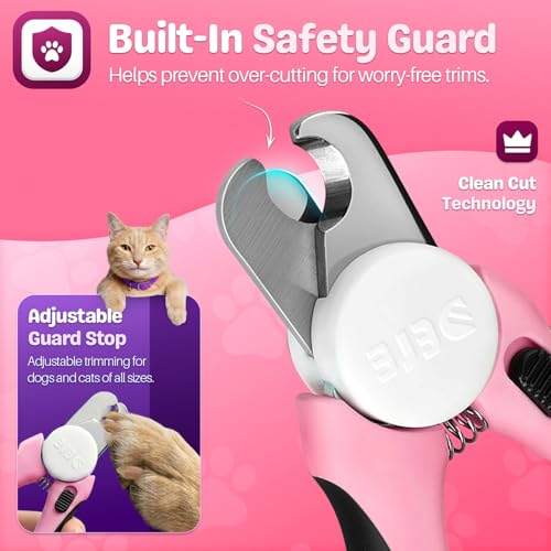 Flexzion Dog Nail Clippers and Cat Nail Trimmer with Safety Guard, Pink | Pet Nail Clippers with a 3.5 mm Stainless Steel Blade for Grooming Puppies, Indoor Cats and Small, Medium or Large Dog Breeds - color: Pink