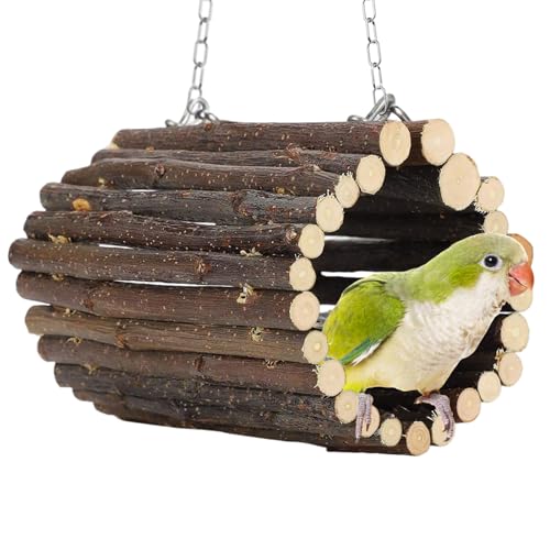 Fruit Wooden Bird Tunnel,Parrot Swing Toys,Hanging Bird Tree Caves, Birds Apple Wood Branches Tunnel,with Parakeets, Budgies, Finches, Cockatiels, Lovebirds,Hamster (3.76" in Diameter) - color: Apple wood