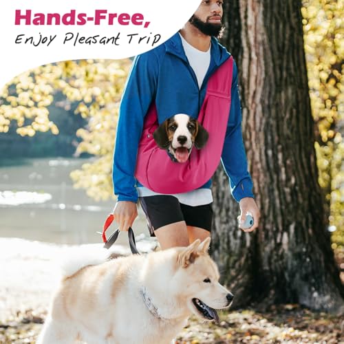 Pawaboo Small Dog Sling Carrier | Reversible Puppy Small Pet Carrier,Hands Free,Safety Buckle,Storage Pocket for Travel,Outdoor Activities Magenta - color: Magenta
