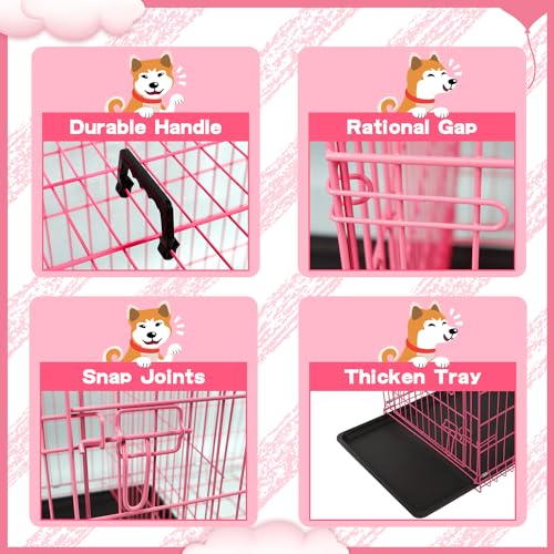 BLKMTY Foldable Dog Crate, Wire Metal Dog Cage, Medium 36-Inch, Pink - color: Pink, size: 36.0"L x 22.0"W x 25.0"H