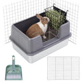 Zonon Extra Large Rabbit Litter Box, 23.6" L x 15.7" W x 12.4" H Stainless Steel Rabbit Litter Box with Lid, Hay Feeder with Hooks, Footed Metal Grid, Easy to Clean for Medium and Large Rabbits