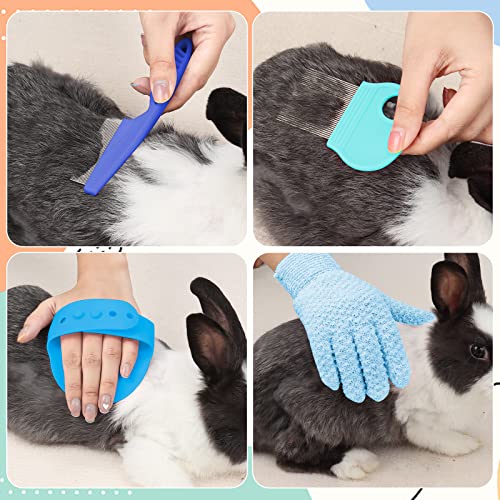 VCZONE Small Animal Grooming Set: Pet Nail Clipper & File, Flea Comb, Shampoo Brush, Shedding Slicker Brush, Massage Glove, Cleaning Comb (Blue) - color: Blue