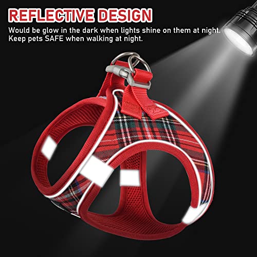 GAMUDA Small Dog Harness Collar and Leash Set, Step in No Chock No Pull Soft Mesh Adjustable Dog Vest Harnesses Plaid Reflective for Dogs Puppy Cats Kitten Rabbit (Red, M) - color: Red, size: M