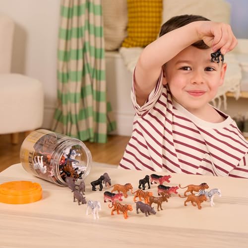 Terra by Battat Wild Animal Figurines Tube, 60 Mini Safari Figures, Animals | 60 realistic mini wild animal figures in a portable tube for pretend play, crafts, dioramas, sensory bins, Animals, 3+ Years - style: Wild Animals in Tube