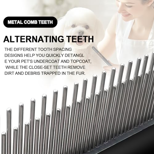 Long&Short Fine Tooth Flea Comb with Wood Handle 7.87in/20cm | Metal Comb Teeth,Pet Flea&Lice Comb,Pet Grooming Tool for Dogs&Cats&Rabbits&Guinea Pig,Remove Loose Hair Tangles Dirt Fleas