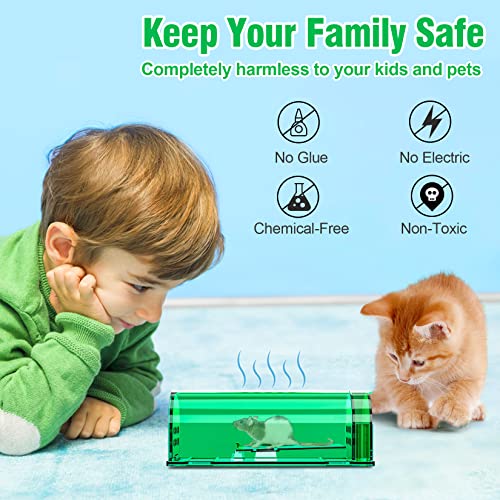 4 Pcs Humane Live Mouse Traps No Kill Reusable Mice Trap Catch | Green, PC Material, Reusable Capture & Release, Use for Home, Waterproof - size: 4 Pack