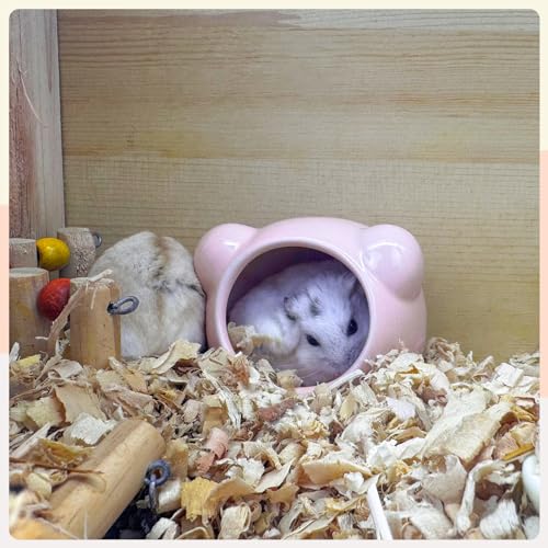 Ceramic Hamster House, Cute Animal Shaped Hamster Cave, Summer Cool Small Animal Hideout Habitat Decor for Dwarf Hamsters (Pink) - color: Pink