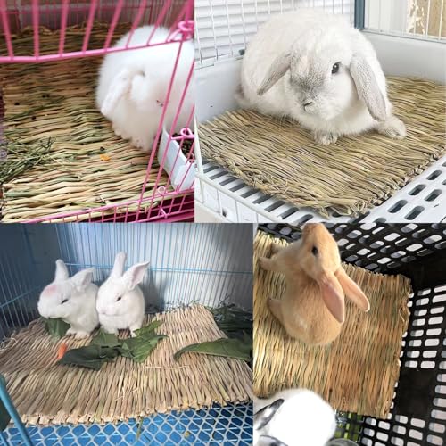 Tfwadmx Rabbit Grass Mat 8Pcs Large 16''x11'' Natural Woven Seagrass Mat Bunny Sleeping Bed Mat Cage Chew Toy for Chinchilla Guinea Pig Ferret Guinea Pig and Small Animals - size: 16.0''x11''(8pcs)