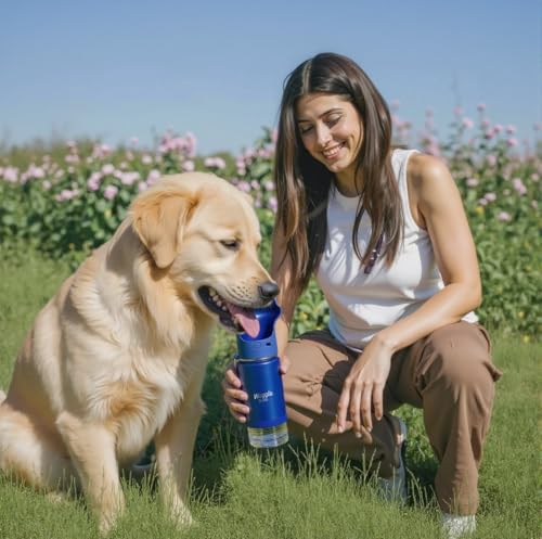 Stainless Steel Dog Travel Water Bottle, Vacuum Insulated Portable Dog Water Dispenser, Large Bottle with Drink Cup On The Go, Outdoor Walking, Hiking, Travel (Cobalt, 22oz) - color: Cobalt