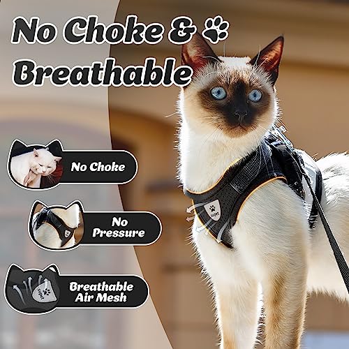 Supet Cat Harness and Leash Set - Soft Mesh Adjustable Cat Vest Harness with Reflective Strap for Walking Cat and Puppy Rabbit - color: Black, size: S (Chest: 9.5" - 13.0")