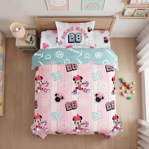 Northwest Disney Minnie Mouse Twin Comforter Set, Reversible Design Ultra Soft Fade Resistant Microfiber Kids Bedding Set, Officially Licensed - color: Minnie