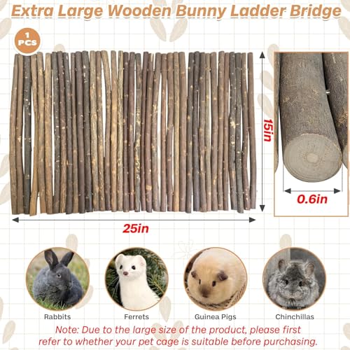 PINVNBY Extra Large Wooden Bunny Ladder Bridge (25 x 15 inches), Rabbits Hideout, House, Tunnel, Rodents Chew Toys for Guinea Pig, Chinchillas, Hedgehogs, Ferrets, Rat - size: 1 PCS, XL ( 25 X 15 inches )