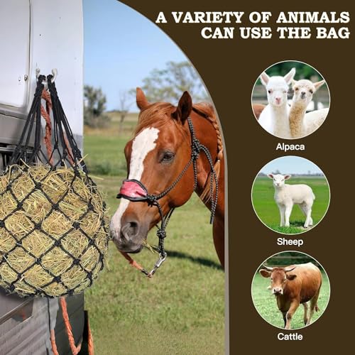 Hay Net for Horses,Slow Feed Hay Bag for Horses Goat Sheep | Hanging Hay Feeder Bag for Horses Stable Stall Paddock Rest Toy - color: Black