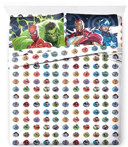 Jay Franco Kids Sheet Set with Fitted, Flat Sheets & Pillow Cover - Ultra-Soft Bedding with Pillowcase for Room Decor, Multi - Marvel Rivals, 4 Piece Queen - color: Multi - Marvel Rivals, size: 4 Piece Queen