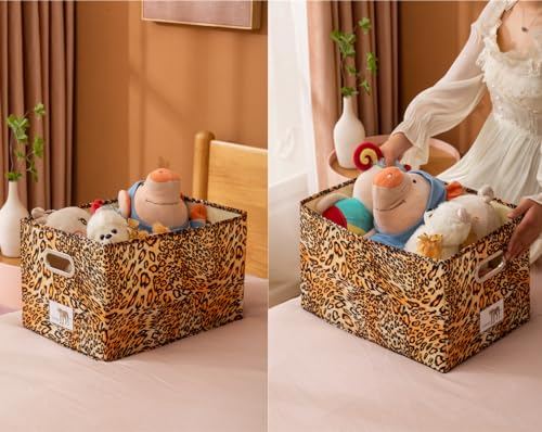 Foldable Animal Leopard [Set of 3] Storage Bins, Collapsible Fabric Organizer Container Boxes w/Handles –10L & 19L & 34L Capacity - color: 3 Set Leopard