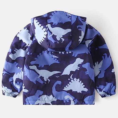 Happy Cherry Toddler Boy Girl Fleece Lined Jackets Waterproof Hooded Windbreaker Coat for Winter Fall 2023 - color: Thick Camo Blue Dino, size: 5T