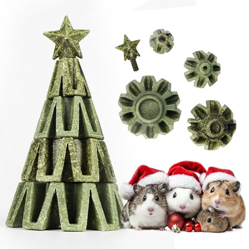 TEEWY Christmas Tree Guinea Pig Toys, Natural Vegetables, Fruits and Timothy, Hamster Chew Toys for Teeth, Guinea Pig Toys Enrichment, Small Animal Chew Toys for Chinchilla, Hamster, Rat, Gerbil - style: Christmas Tree