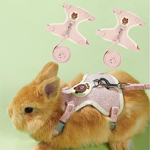 Rabbit Harness and Leash Set 2 Pieces Adjustable Bunny Harness Leash Ferret Harness Guinea Pig Harness Ferret Leash for Small Pets Walking Outdoor (Pink, Small) - color: Pink