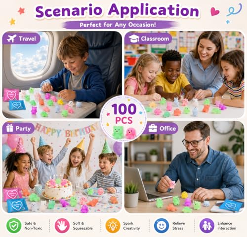 100 PCS Mystery Bag Animal Mochi Squishy Toys, Mini Blind Bags Bulk Cute Kawaii Sensory Fidget Surprise Toys for Kids, Classroom Prizes, Party Favors, Treasure Box Rewards, Goodie Bag Stuffers - color: 100pcs Mochi Toys