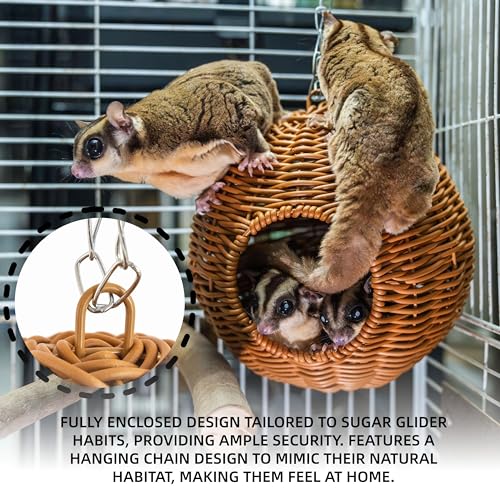 NEOUZA Sugar Glider Pouch Pet Glider Cage Sleep Bag for Small Animals Squirrels Marmosets Rats Hamsters, Metal Frame PP Rattan Durable Water Resistant Non Toxic Safe Material