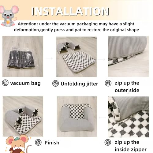 Guinea Pig Hideout Tunnel with Warm Bed for Small Pet 3 Cave Small Animal Tunnel Toy Cages Grey - color: Grey