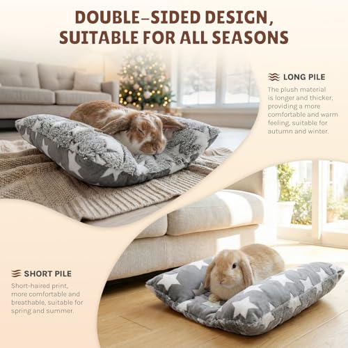 Soft Rabbit Bed, Thickened and Softer, Double-Sided(2pcs Gray+Pink) | 16.5 X 18in Soft Rabbit Bed, Thickened and Softer , Double-Sided Plush Rabbit Beds,Bed for Bunnyfor Rabbits Indoor - color: Gray+Pink