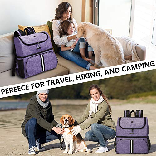 BAGLHER Pet Travel Bag, Double-Layer Pet Supplies Backpack (for All Pet Travel Supplies), Pet Travel Backpack with 2 Silicone Collapsible Bowls and 2 Food Baskets Purple - color: Purple