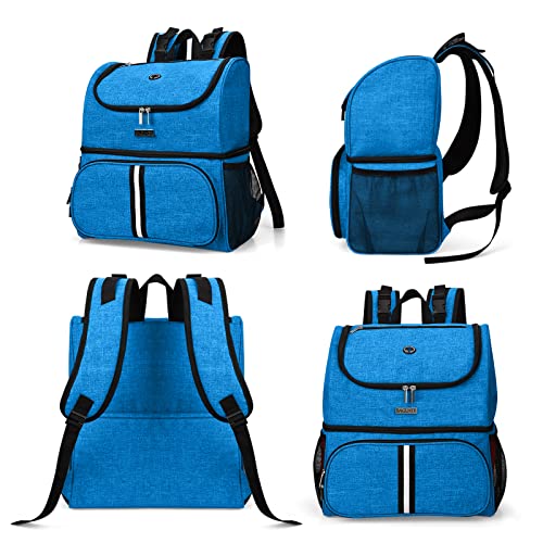 BAGLHER Pet Travel Bag, Double-Layer Pet Supplies Backpack (for All Pet Travel Supplies), Pet Travel Backpack with 2 Silicone Collapsible Bowls and 2 Food Baskets Blue - color: Blue
