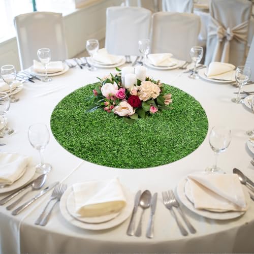 Angoily Artificial Grass Placemats Round, 19.7 Inch Faux Turf Table Decor | Round Faux Grass Centerpiece Mat for Weddings, Parties, Banquets, Golf Themes and Indoor or Outdoor Tables