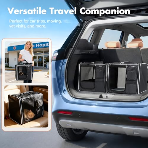 Lekereise Large Cat Carrier Soft Sided, 28" x 13" x 13", Large cat Travel Carrier for 2 Cats with Zipper Locks for Moving Across The Country(No Hammock), Foldable for Storage, Black - color: Foldable Black