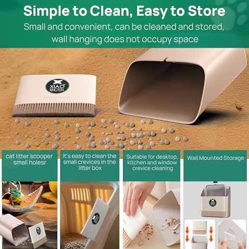 Hamster Metal Litter Scoop for Sandbath Box,Stainless Steel Litter Scooper includes Portable Small Broom and Dustpan, Fine Cat Litter Scoop Easy to Clean Small Pets or Reptile Terrarium Sand Waste - color: Gray, size: 3.8*3.8mm