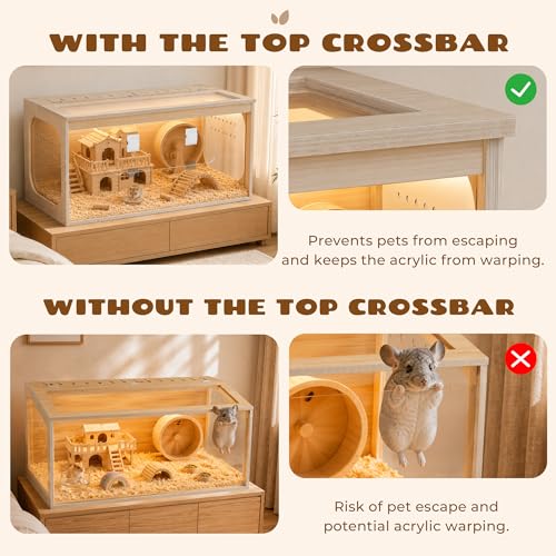 32" Large Wooden Hamster Cage with Lockable Front Access Door & Openable Top, Thick Acrylic Panels, Ventilated Hamster Habitat for Syrian Hamsters, Dwarf Hamsters, Gerbils, Guinea Pigs