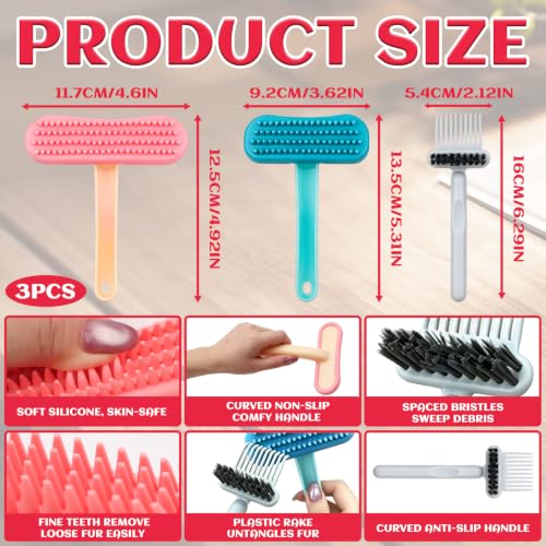 3PCS Rabbit Brush, Bunny Grooming Comb & Soft Silicone Small Pet Brushes | with Grey Cleaning Brush, Small Animals Massager Cat Shedding Brush Pet Hair Remover Dog Combs for Kittens Puppies