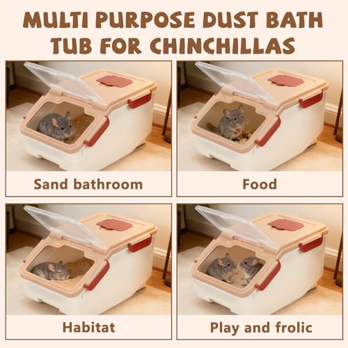 Chinchilla Dust Bath Container Kit, Extra Large Plastic Bath House | Chinchilla Dust Bath House, Sand Bath Use, Clear Lid for Viewing, XL Tub Helps Reduce Spills, Easy-Clean Plastic, Small Pets - color: Pink