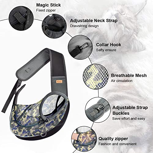 Pet Dog Sling Carrier for Small Dogs Cats Breathable Mesh Travel Safe Sling Bag Carrier for Dogs Cats Puppy (L, Camouflage) - color: camouflage, size: L (10-14 lbs)