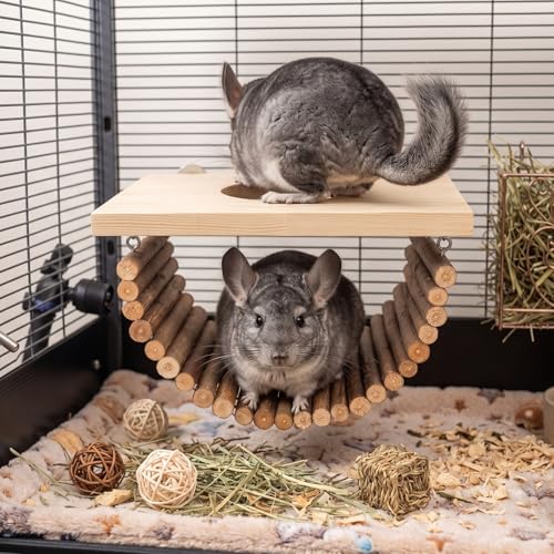 Natural Wood Chinchilla Platform, Small Pet Climbing Playground, Small Animals Cage Accessories for Chinchillas Squirrels Gerbils Sugar Gliders Hamsters Mice Rats Parrots