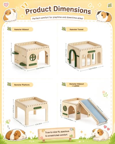 BUCATSTATE Large Wooden Guinea Pig Hideout, Pet Habitat Decor. | Natural wood hideout for guinea pigs & hedgehogs. Easy tool-free assembly, safe for chewing, and sturdy castle design.