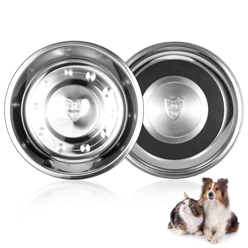 2 Pcs Stainless Steel Cat Bowls, Cats Food Bowls Whisker Friendly, 7 Inch/18cm Non-Slip Pet Bowl Cat Dish Feeding Bowls for Puppy, Small Dogs, Rabbits