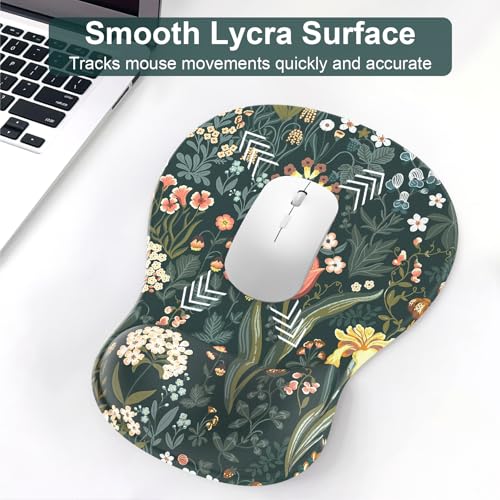 Ergonomic Mouse Pad with Wrist Rest and Keyboard Wrist Rest, Gel Mousepad | Wrist Rest for Computer Keyboard, Pain Relief, Non-Slip PU Base, Mouse Pad Wrist Support for Gaming, Office, Green Flower - color: Green Flower