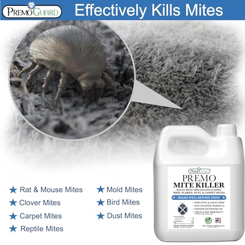 Premo Guard Natural Mite Spray, Kills Dust, Bird, Carpet, and Other Mites | Plant Based Treatment For Spider, Rat, Human Sabbies Mites, Safe For Families, Pet, Home, Bedding & Furniture - size: 128 oz