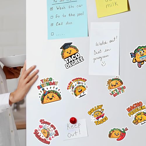 Vybonz Taco Sticker Funny Food Decal Mexican Cuisine Cartoon | Taco Stickers with Funny Food Quotes for Taco Lovers, Restaurant Fans, Laptop, Water Bottle and Notebook Use - color: Taco, size: 3in