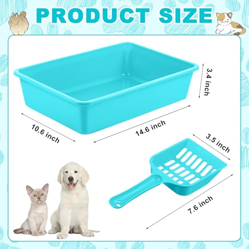 Amyhill 5 Pcs Open Cat Litter Box Kitten Litter Pan with 5 Scooper Medium Plastic Pet Tray Durable Nonstick Kitten Box for Indoor Pets Cats Rabbit Supply Easy to Clean, 14.6x10.6x3.4 Inch (Blue) - color: Blue