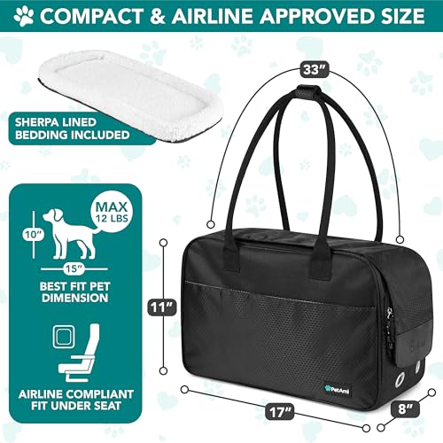 PetAmi Dog Purse Carrier for Small Dogs Cats, TSA Airline Approved Soft-Sided Pet Carrier with Pockets, Ventilated Travel Tote Bag with Bed & Shoulder Strap, Puppy Kitten, Max 12 lbs, Black - color: Black