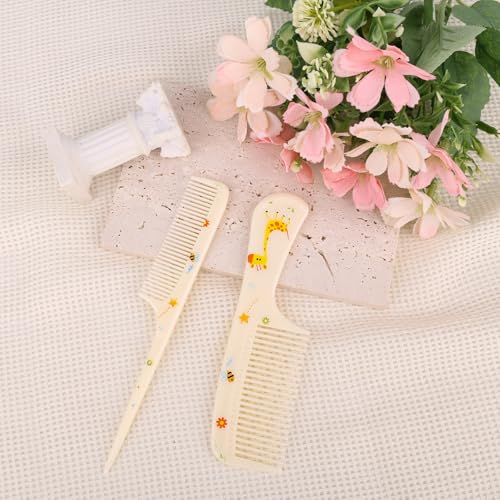 2pcs Baby Hair Comb Set, Yellow Giraffe Mini Fine Tooth & Rat Tail Comb | Cute, Tiny, Small, Plastic, Parting Combs for Toddler Women Girls Kids All Hair Types, Hairbrush Tools Accessories - style: Giraffe